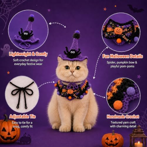 Hand-Knit Pet Costume Hat & Bib Cats Dogs Festive Apparel (Spider) - Image 3