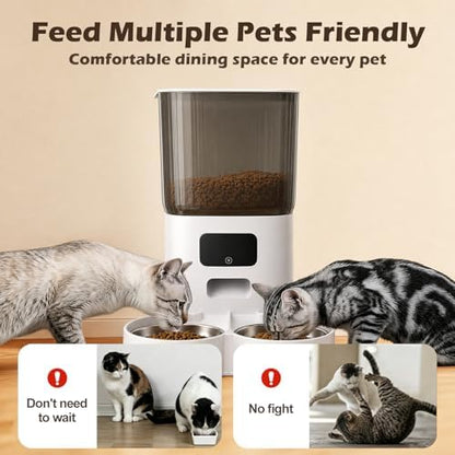 Automatic Cat Dual Bowls Feeder with Camera, 5G WiFi 7L Timed APP Control