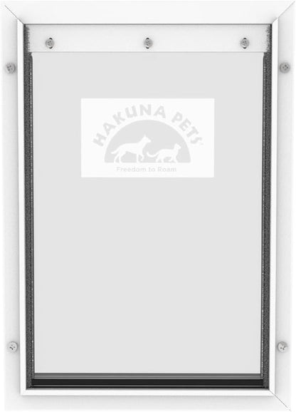 Hakuna Pets Deluxe Aluminum Pet, Cat and Dog Door with 2-Way Locking Panel for Screens, Doors and Walls up to 2.8" Thick, Large, White