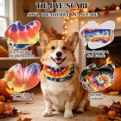 EXPAWLORER 4 Pcs Hippie Dog Halloween Costume, Funny Pet Cosplay Set Includes Adjustable Curler Wig, Sunglasses, Tie-Dye Scarf & Necklace, Ideal for Halloween, Christmas, Cosplay & Birthday Parties - Image 6