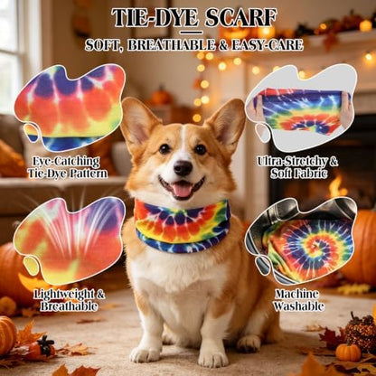 EXPAWLORER 4 Pcs Hippie Dog Halloween Costume, Funny Pet Cosplay Set Includes Adjustable Curler Wig, Sunglasses, Tie-Dye Scarf & Necklace, Ideal for Halloween, Christmas, Cosplay & Birthday Parties - Image 6