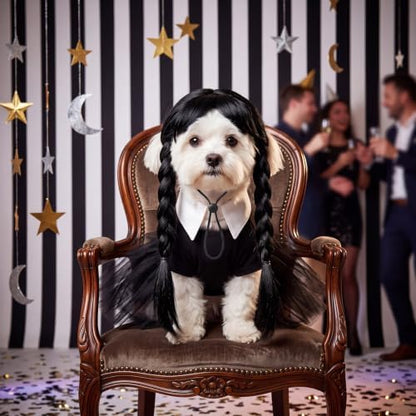 Dansydaisy 3 Pcs Black Halloween Dog Costume Set with Twin Ponytail Wig - Image 2