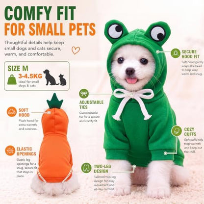 Amylove 2 Pcs Dog Hoodies Frog & Carrot Shape M Halloween Costume - Image 3