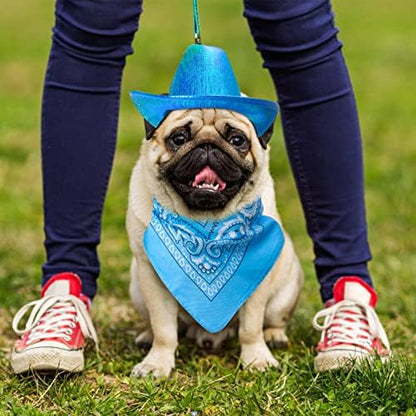 Yewong Pet Neon Sparkly Glitter Space Cowboy Hat Costume Set Dog Cat Metallic Space Shiny Cowboy Hats with Paisley Bandana West Cowboy Accessories for Pets (Metallic Blue) One Size - Image 3