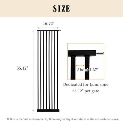 Lumizone Extra Tall Pet Gate 55.12" High Pressure Mounted 16.73" Wide Extension kit 1.37" Gap (Black, 55.12" H× 16.73" W, Extension)