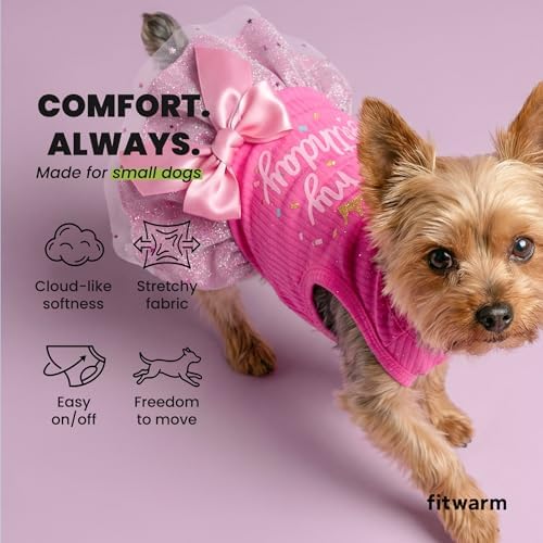 Fitwarm It's My Birthday Dog Dress - Pink, Small Dog Girl's Funny Birthday Dress with Bowknot - Image 6