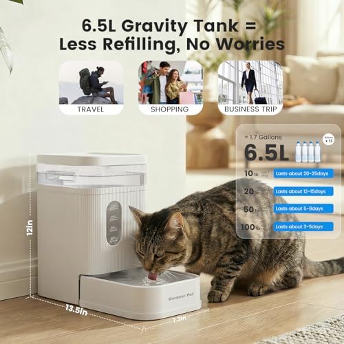 1.7 Gallon Automatic Dog Water Dispenser with Stainless Steel Bowl