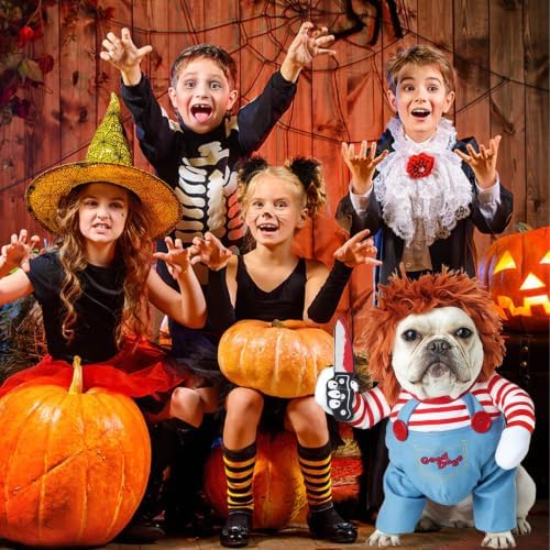 Dog Halloween Costumes, Funny Dog Killer Doll Costume with Wig and Knife, Adjustable Pet Halloween Cosplay Costume for Small Medium Large X-Large Dogs (Small) - Image 4