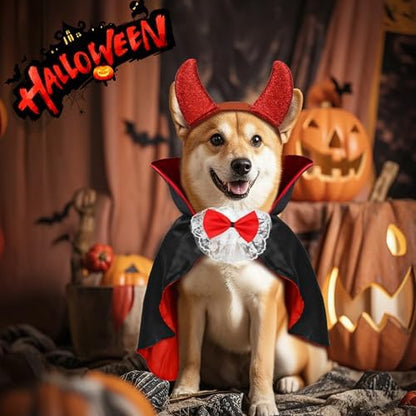 3pcs Dog Vampire Devil Costume, Dracula Dog Costume with Cape Headband Bow Tie for Small Medium Pets Halloween Party - Image 4