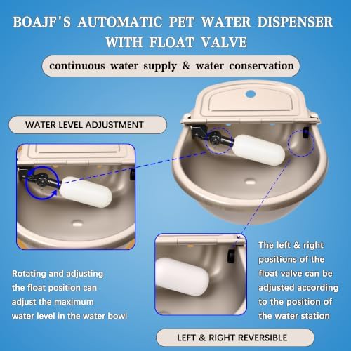 Automatic Dog Water Dispenser, Outdoor Chicken Waterer with Drain Valve, Easy Cleaning, Stainless Steel Auto Livestock Water Bowl with Float Valve, Self Drinking Trough for Horse (1 Gallon)