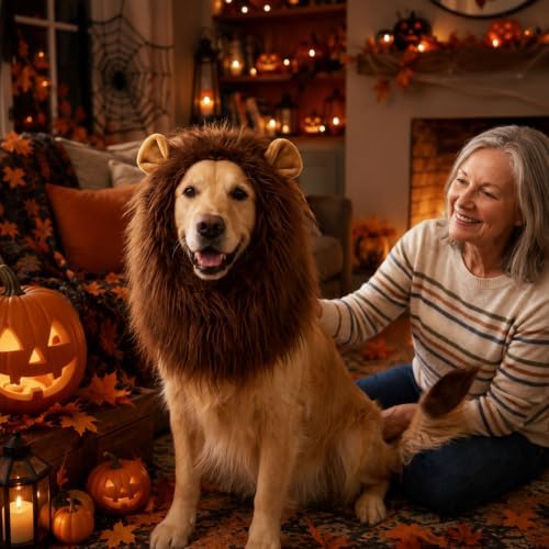 Lion Mane for Dog, Dog Halloween Costumes Set with Brown Wig and Tail - Image 4