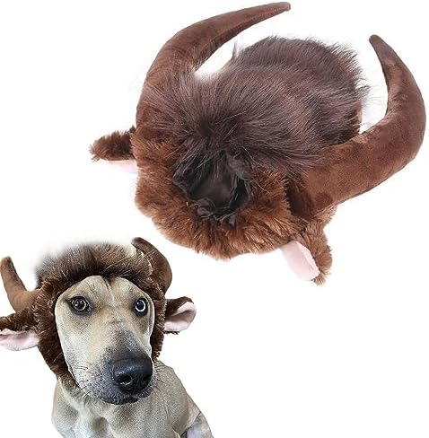 Halloween Dog Horn Wig Soft Bull Dog Costumes Winter Warm Hat Dog Wig Clothes Pet Funny Ox Hat Dog Cat Horn Headgear Accessories Cosplay Bull Mane for Medium to Large Dogs Outfit (Medium) by CAISANG