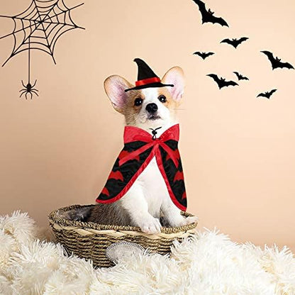 Estivaux Pet Halloween Costumes Dogs Cats Halloween Vampire Pets Costume Cape with Black Red Witch Hat Wizard Cats Cosplay Clothes Apparel for Small Dogs Cats Halloween Party Decorations - Image 4