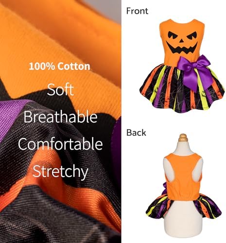 Fitwarm Halloween Pumpkin Dog Dress, Funny Dog Halloween Costumes, Doggy Clothes for Small Dogs Girl, Pet Apparel, Orange, Black, Purple, Medium - Image 5