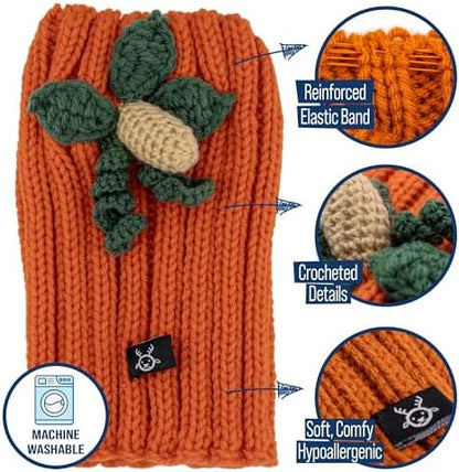 Zoo Snoods Pumpkin Dog Costume - Warm Crochet Snood Wrap for Pets, Neck Ear Cover Protection, Halloween Winter (Small) - Image 3