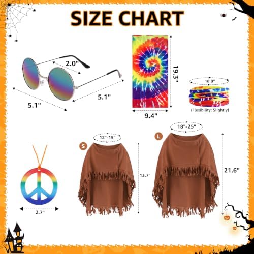 SCENEREAL 4 Pcs Hippie Dog Halloween Costume, Poncho Sunglasses Scarf - Image 4