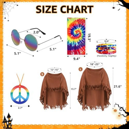 SCENEREAL 4 Pcs Hippie Dog Halloween Costume, Poncho Sunglasses Scarf - Image 4
