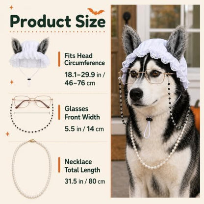3 Pcs Dog Wolf Costume, Mop Cap Pearl Necklace Granny Glasses - Image 2