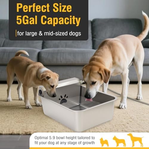 5Gal/20L Automatic Dog Water Dispenser, 78.7" Hose Stainless Steel Bowl