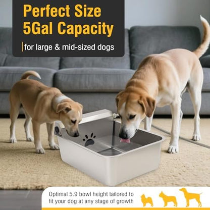 5Gal/20L Automatic Dog Water Dispenser, 78.7" Hose Stainless Steel Bowl