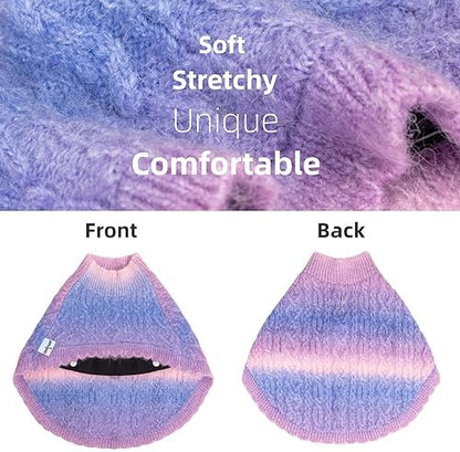 Rainbow Mohair Dog Sweater Cloak, Cold Weather Coat Dog Jacket for Small Dogs, Classic Turtleneck Thick Puppy Clothes with Leash Hole DS93L - Image 2