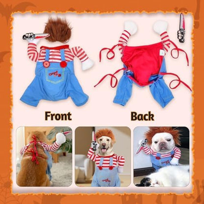 Pet Deadly Doll Dog Costume, Novelty Halloween Christmas Costumes Funny Dog Cosplay Outfits Cute Clothes for Small Medium Large Dogs Cats Party Dress Up Cool Puppy Costumes Scary Spooky Apparel Blue - Image 2