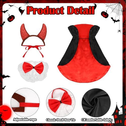 3pcs Dog Vampire Devil Costume, Dracula Dog Costume with Cape Headband Bow Tie for Small Medium Pets Halloween Party - Image 3