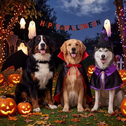 3 Sets Halloween Cat Dog Costume Vampire Cloak Witch Outfit Bat Wing, Large - Image 4