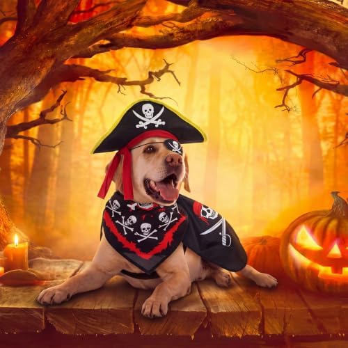 Huhumy 4 Pcs Dog Pirate Costume Hat Cape Bandana, Black, Extra Large - Image 6