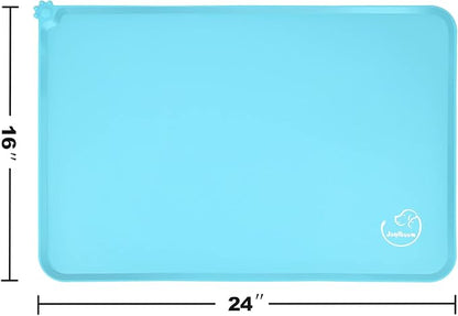 Silicone Waterproof Dog Cat Pet Feeding Mats, Non Slip, Easy Clean Pet Dog Cat Bowl Mats Placemat (24" x 16") Blue