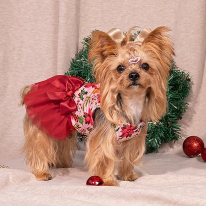 Fitwarm Christmas Flowers Dog Tutu Dress, Elegant Winter Clothes for Small Dogs Girl, Holiday Pet Outfit, Red, Pink, Medium - Image 4