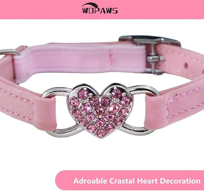 Heart Bling Cat Collar with Safety Belt and Bell Adjustable 8-10 inches for Kitten Cats (Black+Pink)