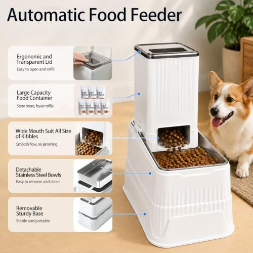 Elevated Dog Food and Water Bowl Set Gravity Automatic Refilling, Large Dog Stainless Steel Bowls with Base, Raised Dog Food Dispenser & Water Bottle for Dogs, Cats, Portable Pet Feeder for M/L Breed