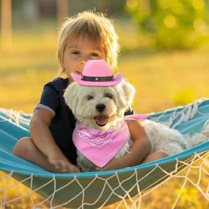 Yewong Pet Cowboy Costume Accessories Dog Cat Pet Size Cowboy Hat and Bandana Scarf West Cowboy Accessories for Puppy Kitten Party Festival and Daily Wearing Set of 2 (Pink) - Image 6