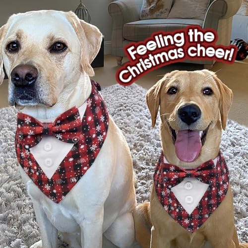 FUAMEY Dog Tuxedo Christmas for Small Dogs Snowflake Bandanas with Bow Tie - Image 2