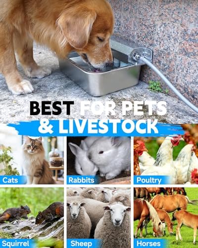 PETIMI Automatic Dog Water Dispenser, 2 Gallons 304 Stainless Steel Dog Water Bowl for Indoor/Outdoor, Large Water Bowl for Pets & Livestock, Anti Tip, Wide Mouth, Water Auto Fill, Fit GHT 3/4" Faucet