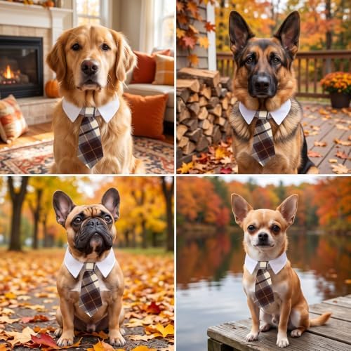 ADOGGYGO Fall Dog Necktie, Brown Plaid Thanksgiving Dog Tie Collar, Large - Image 2