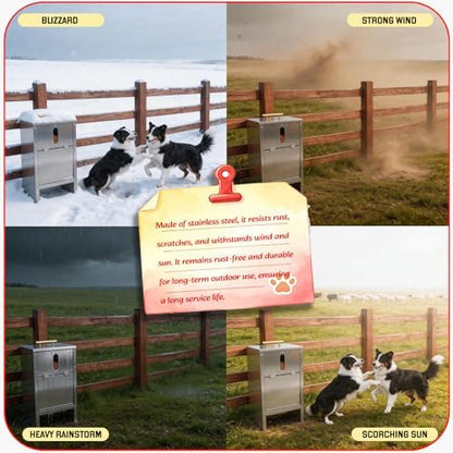 Dog Food Feeder for Kibble - Stainless Steel - Automatic Dog Feeder Large Breed 25LBs Outdoor Gravity Self Feeding for Medium, Large Dog Breeds, Pre-Installed Nuts for Easy Assembly