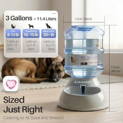 Flexzion Gravity Pet Water Dispenser Drinking Station for Dogs Cats (3 Gallon) Automatic Replenish Waterer for Small Large Breed Dog Cat,Feeding Watering Fountain Supplies Bottle Dish Bowl