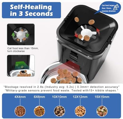 Automatic Cat & Dog Feeder with Camera, 6L Smart WiFi Pet Food Dispenser for Small Pets - Timed Feeding App, Battery Backup, Voice Recorder, Night Vision & Portion Control
