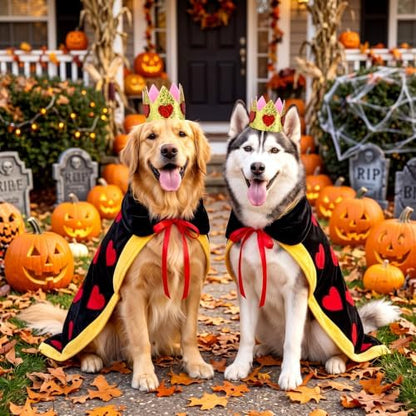 Hillban Halloween Dog King Costumes Heart Crown Queen Pet Cloak Set - Image 7