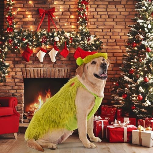 Small Large Dog Green Monster Costume with Christmas Hat,3XL - Image 3