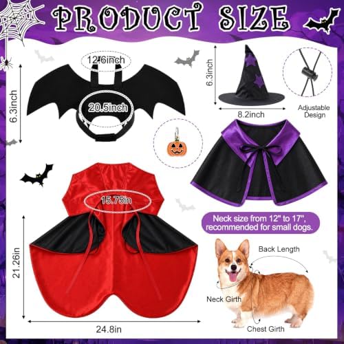 3 Sets Halloween Cat Dog Costume Vampire Cloak Witch Outfit Bat Wing, Small - Image 3