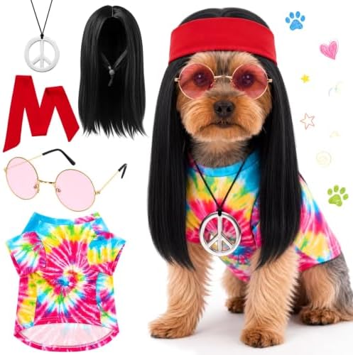 Hillban 5 Pcs Hippie Dog Costume Halloween Pet Costume Accessories, S by Hillban