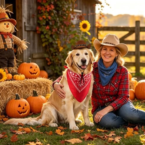 Halloween Pet Cowboy Costume Accessories Set Dog Cat Cowboy Hat with Bandana Scarf Pet Dogs Cats Size Western Costume Accessories for Cute Puppy Kitten Holiday Wearing West Cosplay Party Outfit - Image 6