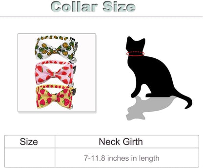 Fruit Cat Collar with Bow Tie and Bell 3 Pack Watermelon Strawberry and Pineapple Breakaway Bowtie Kitten Collars for Boys Girls Cats