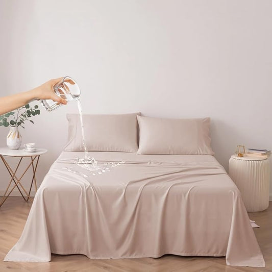 DUJUIKE Waterproof Bed Cover for Dog and Cats,Pet Hair Resistant Bed Sheet Cover, Protective BedCover with 100% Waterproof Breathable Thin Fabric (Camel, Super King 90 * 118 inch)