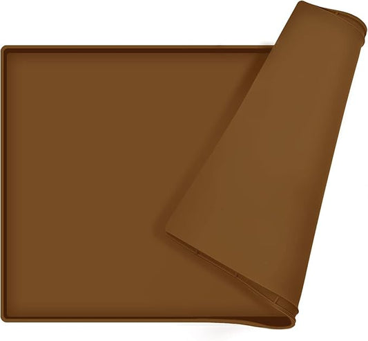 Dog Food Mat,Silicone Waterproof Food Tray,Non Slip Pet Bowl Mats Placemat,0.6" Raised Edge,Suitable for Most Small and Medium Sized Pets,24" x 16"
