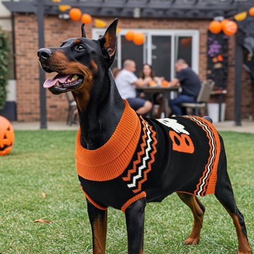 Halloween Dog Stripe Sweater Cute Pumpkin Ghost Pattern Pet Knitwear Clothes Festival Boo Letters Outfits Halloween Costume for Small Middle Large Dogs S - Image 6