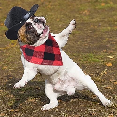 Yewong Pet Cowboy Costume Accessories - Dog Cat Pet Size Cowboy Hat and Bandana Scarf West Accessories for Puppy Kitten Party Festival and Daily Wearing Set of (Black Hat+Red Bib) - Image 3